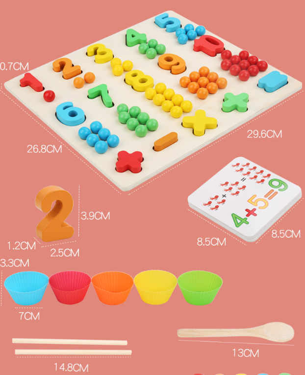 Children's Wooden Fine Action Digital Clip Beads Operation Board Digital Cognitive Color Matching Early Educational Toys